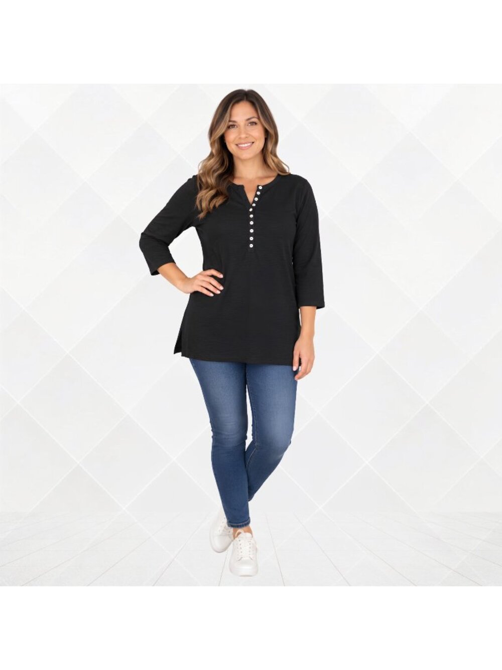 Chico’s Black Cotton Tunic • 3/4 Sleeves • Size 1 (M)